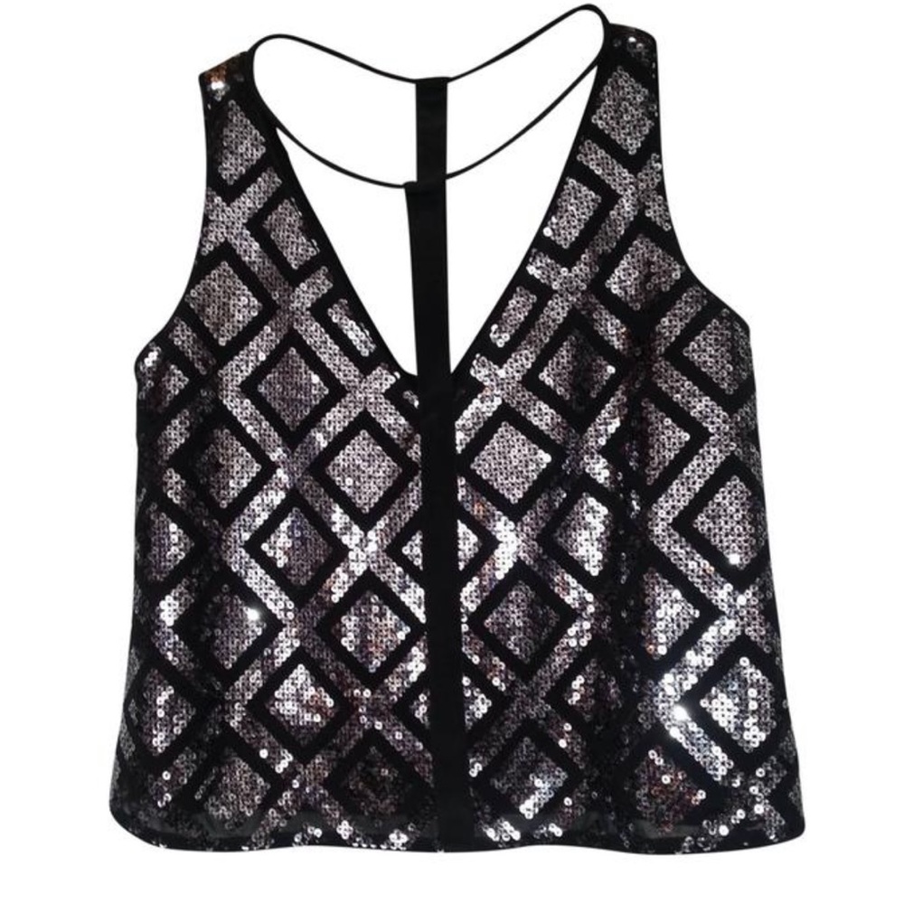 BCBGMAXAZRIA Nydia Diamond-pattern Sequin Top